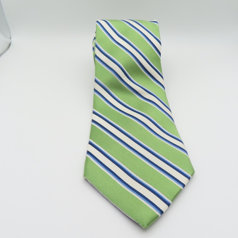 Nautica Tie Green Blue White Striped 3.5" Wide 58" Long Silk - Picture 3 of 7